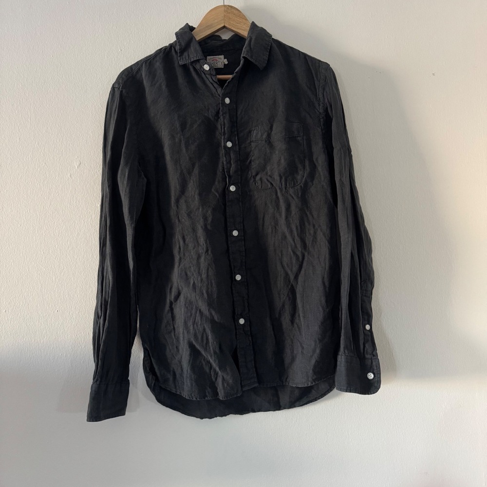 Faherty Brand Mens Small 100% Linen Long Sleeve Button Down Shirt Washed Black